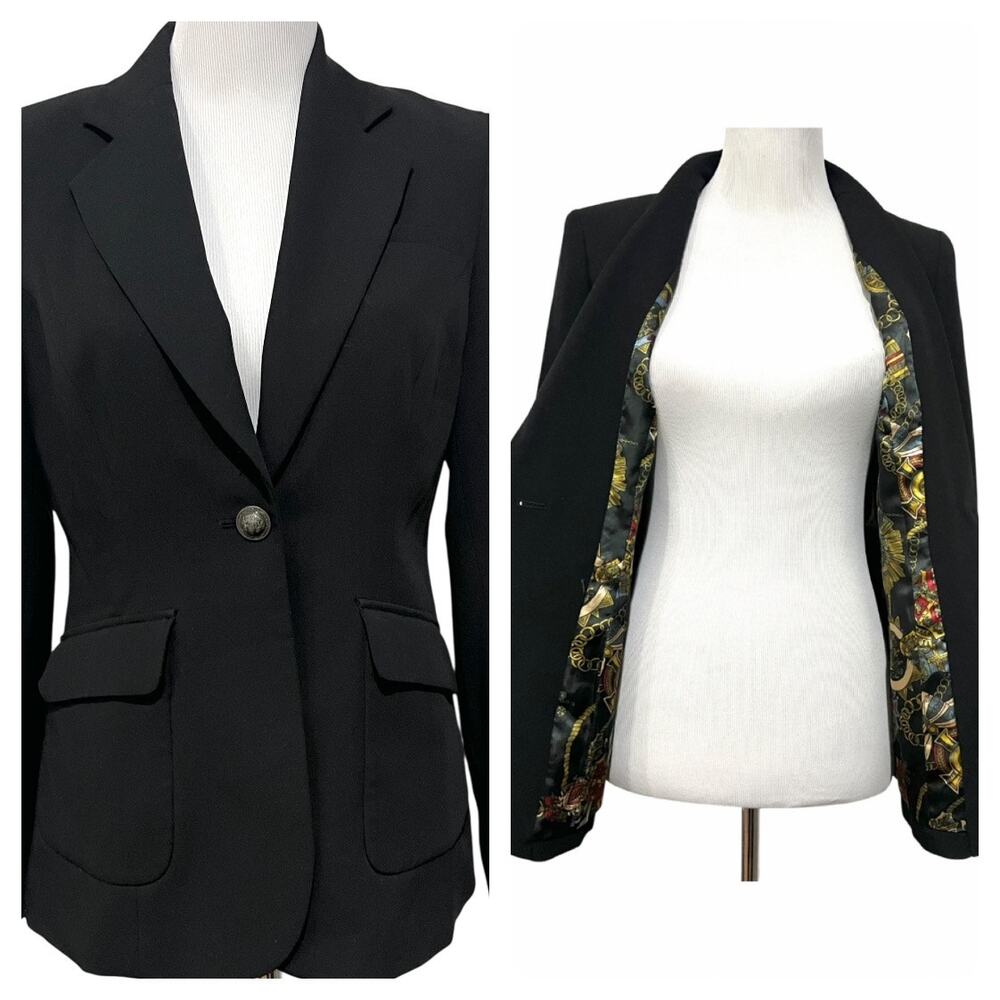 CAbi Black Suit Coat Blazer One-Button with Printed Lining Riding #725 Size 4